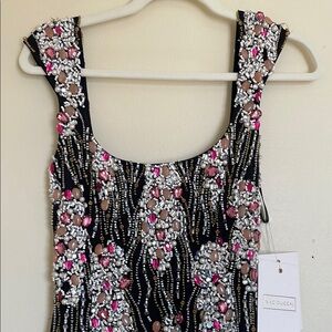 Mac Duggal Embellished Black Pink Dress size 2 NWT